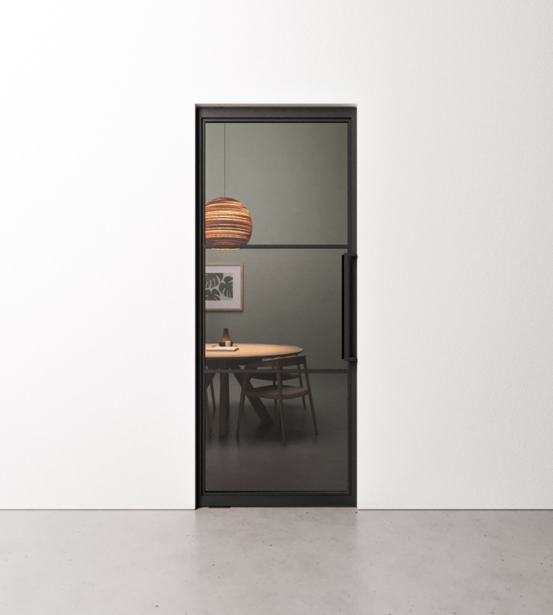 Taatsdeur 3 vaks met grijs gerookt glas in standaard maten