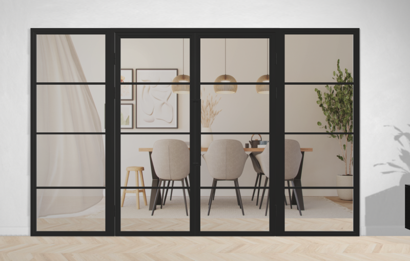 Outlet: Binnendeur Staal en Glas 4 vaks met zijpanelen
