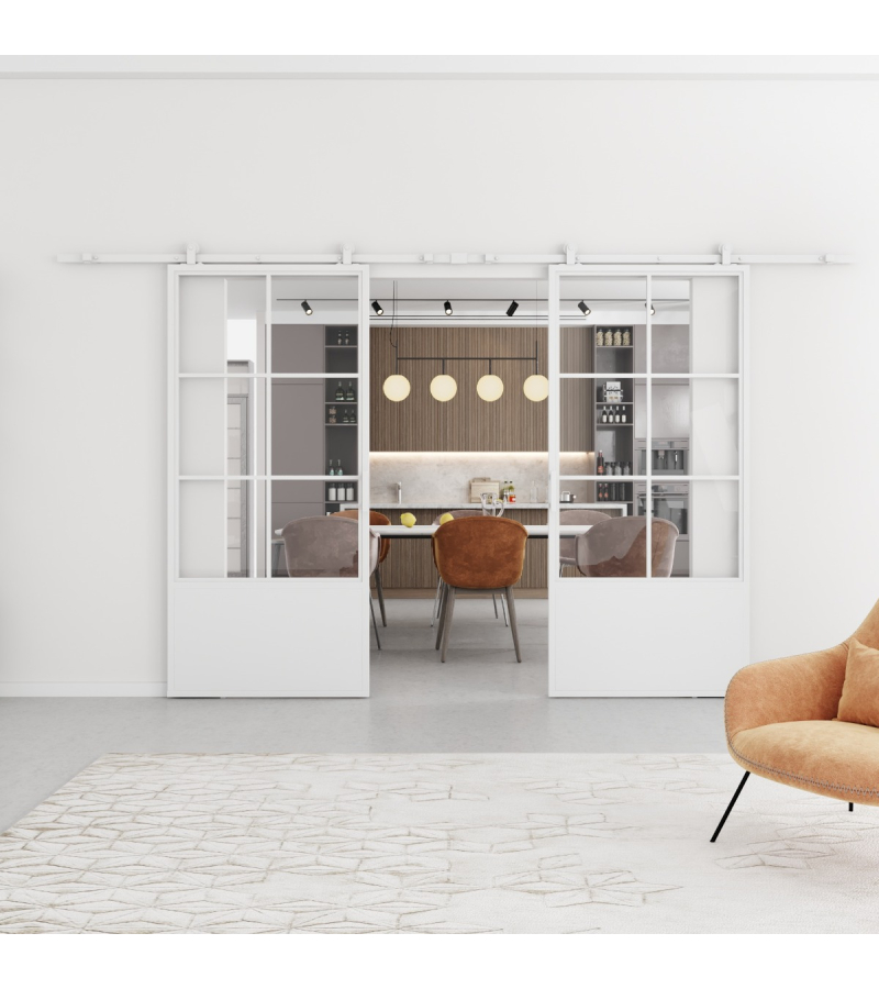 Witte Schuifdeur Staal en Glas Dubbel - op maat gemaakt