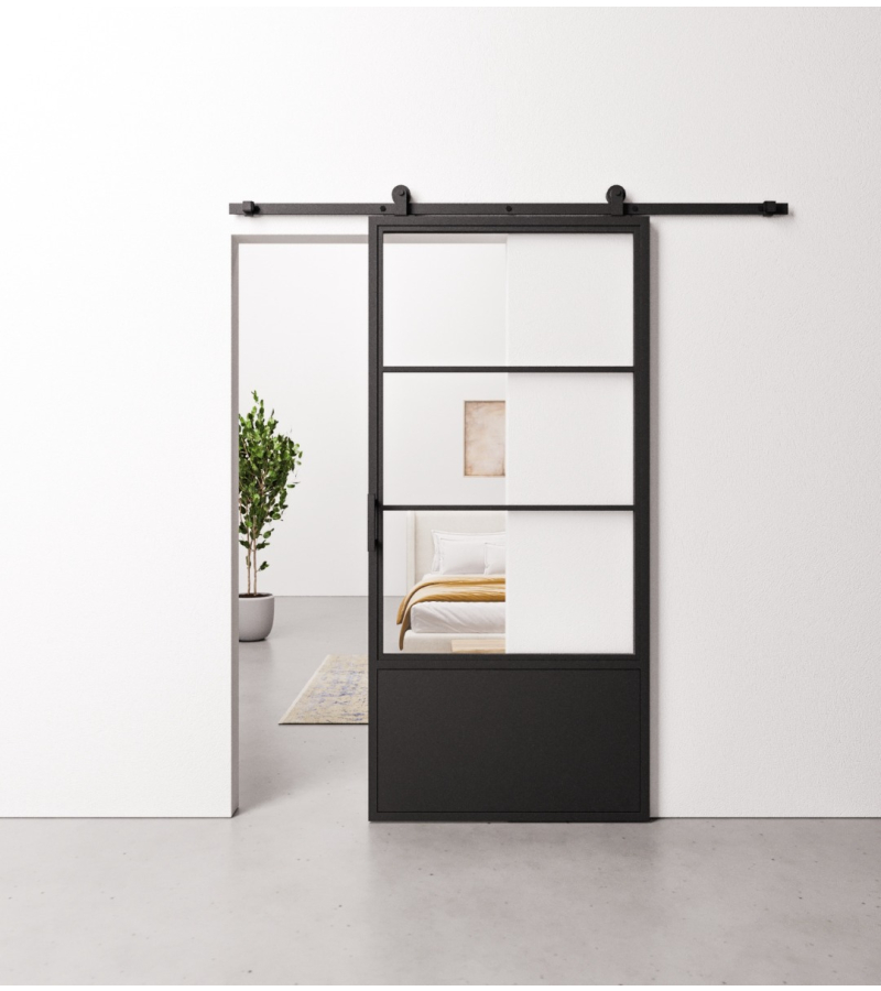 Schuifdeur Staal en Glas 3 vaks met kickplate