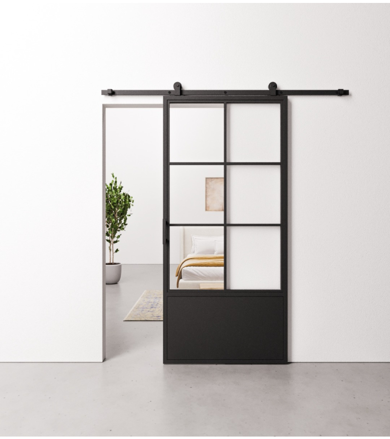 Schuifdeur Staal en Glas 6 vaks met kickplate