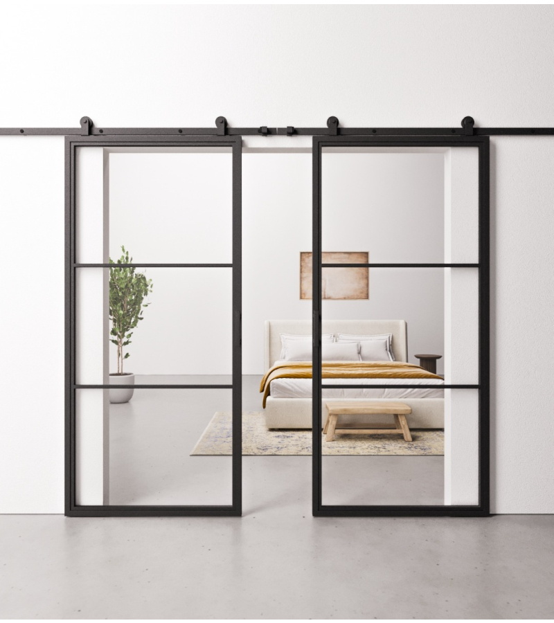 Schuifdeur Staal en Glas Dubbel 3 vaks