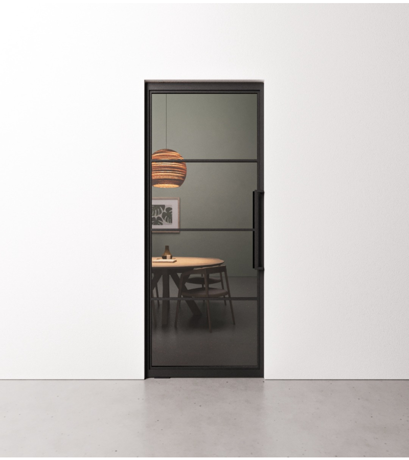 Taatsdeur 4 vaks met grijs gerookt glas in standaard maten