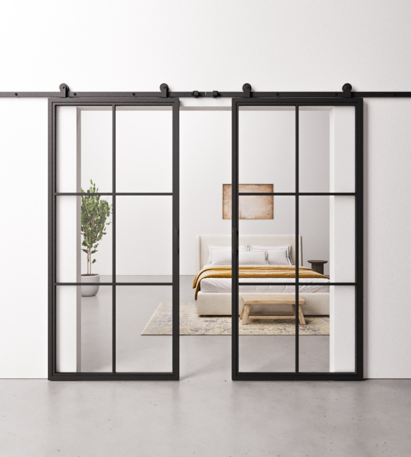 Schuifdeur Staal en Glas Dubbel 6 vaks