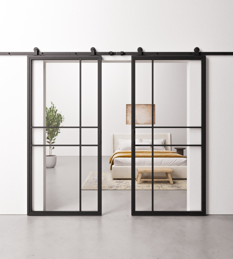 Schuifdeur Staal en Glas Dubbel 6 vaks modern