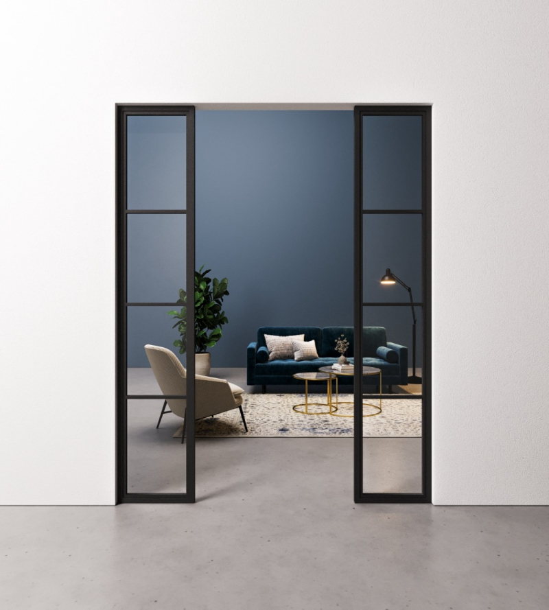 Dubbel Staal en Glas paneel 4 vaks