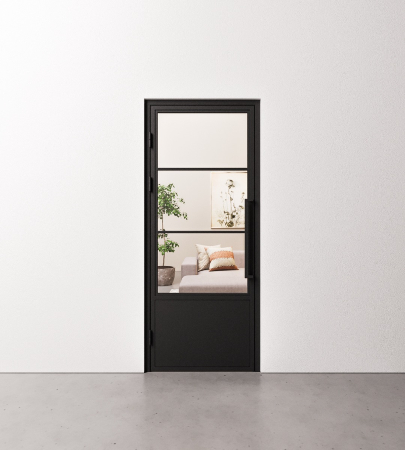 Binnendeur Staal en Glas 3 vaks met Kickplate Standaard Maten