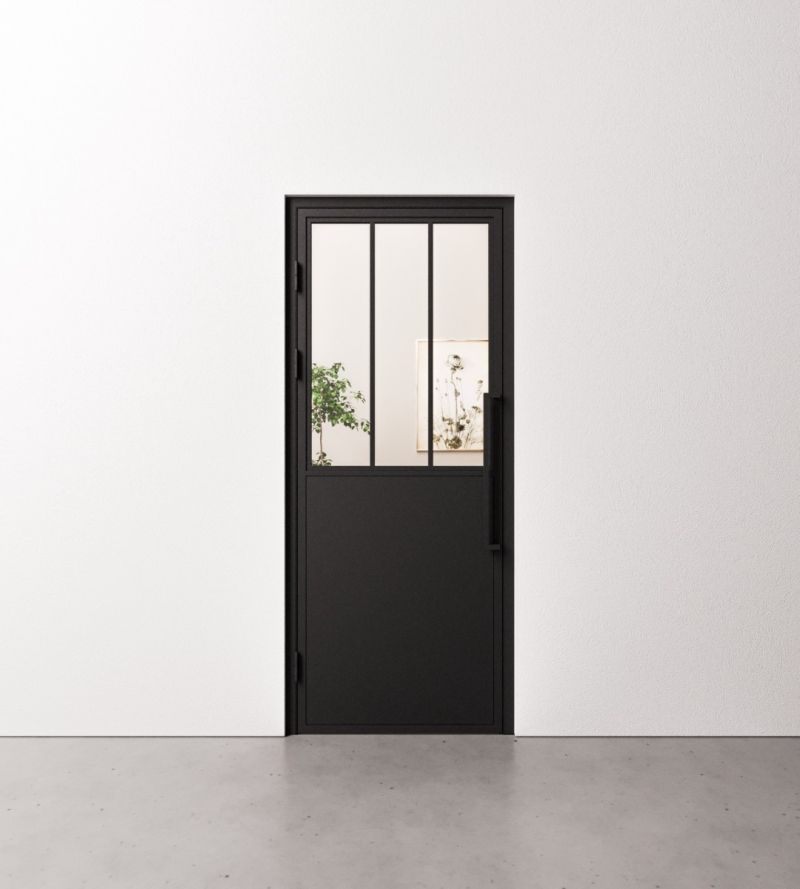 Binnendeur Staal en Glas 3 vaks met XL kickplate