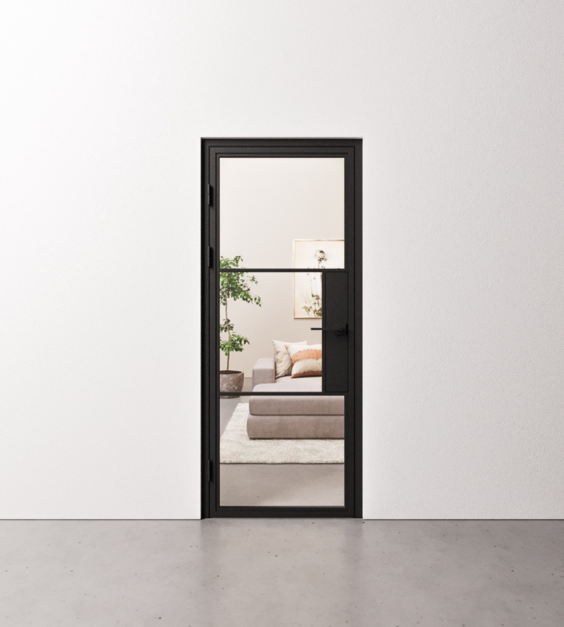 Binnendeur Staal en Glas met slot 3 vaks