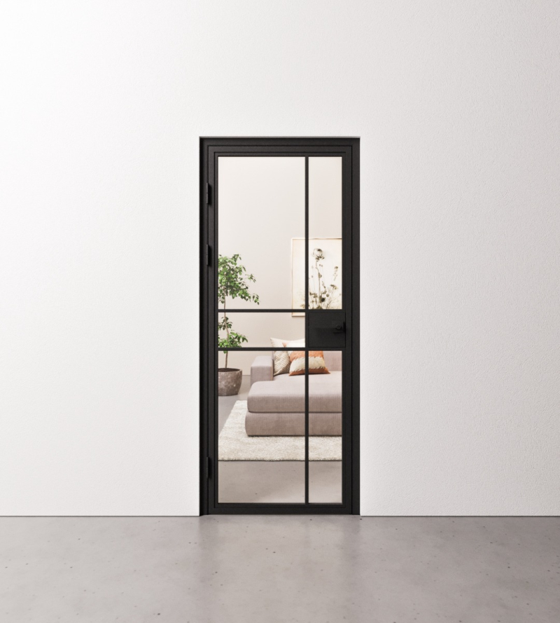 Binnendeur Staal en Glas met slot 6 vaks modern