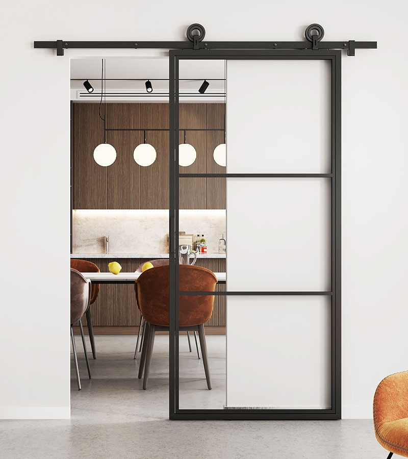 Outlet: Schuifdeur staal en glas 3 vaks 120 x 210 cm