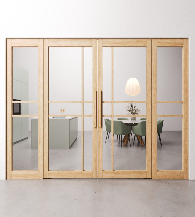 Dubbele Eiken taatsdeuren 6 vaks modern met zijpanelen op maat gemaakt