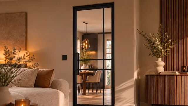 Stalen deur in een warm interieur