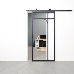 Schuifdeur staal en glas Classic Arc grijsblauw