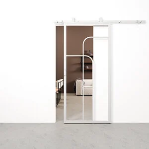 Schuifdeur staal en glas Double Arc wit