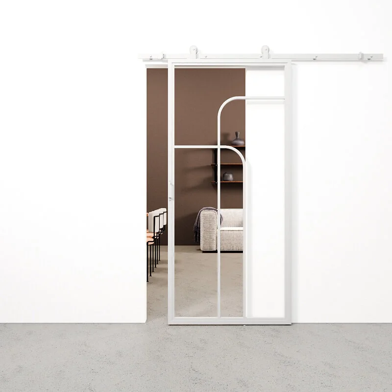 Schuifdeur staal en glas Double Arc wit