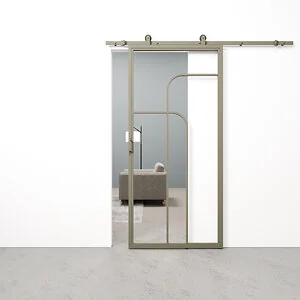 Schuifdeur staal en glas Double Arc olijfgrijs