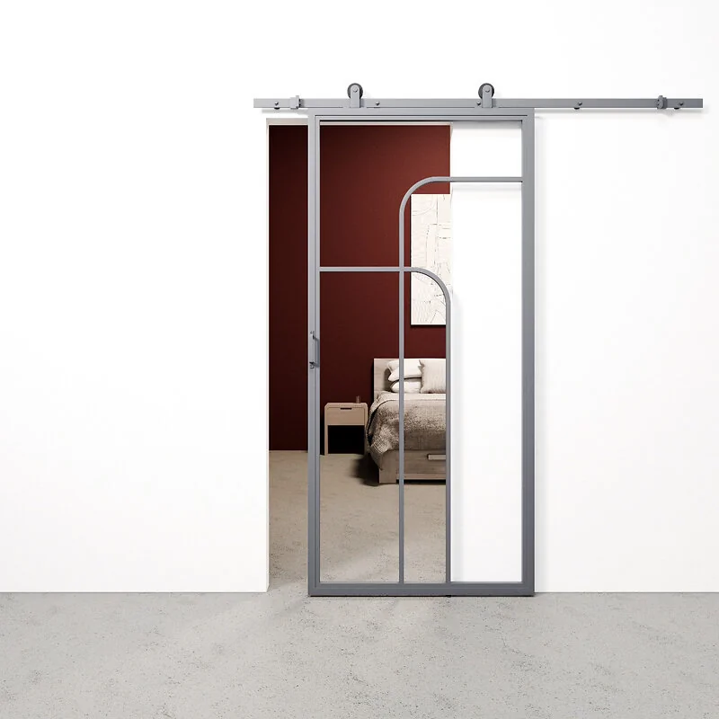 Schuifdeur staal en glas Double Arc ijzergrijs