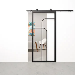 Schuifdeur staal en glas Double Arc zwart