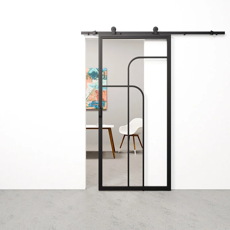 Schuifdeur staal en glas Double Arc zwart