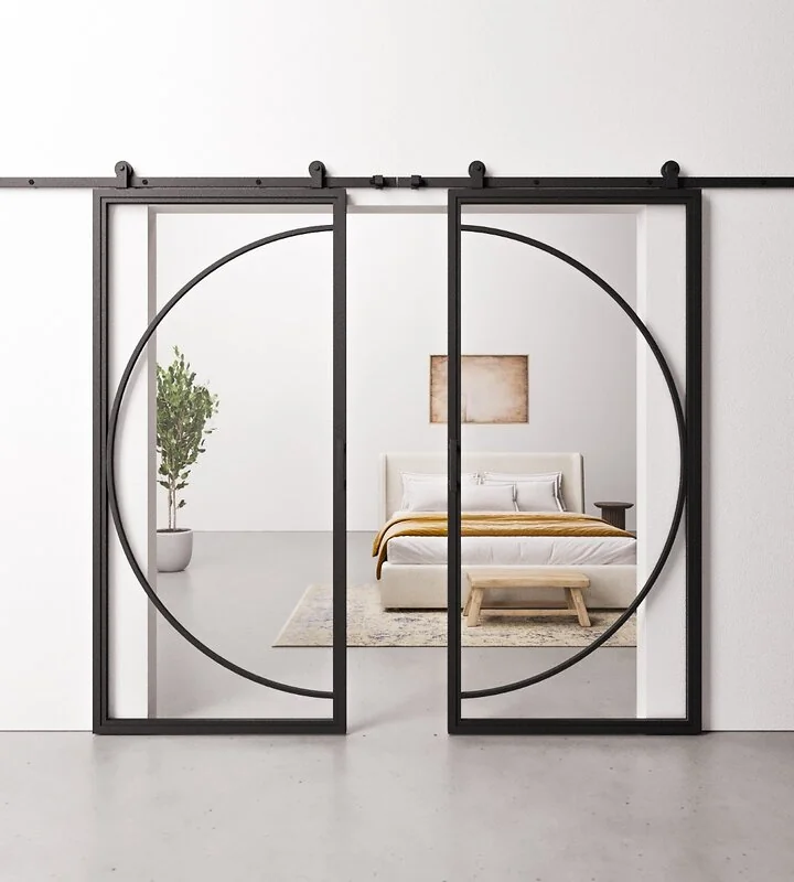 Dubbele Schuifdeur Staal en Glas Round