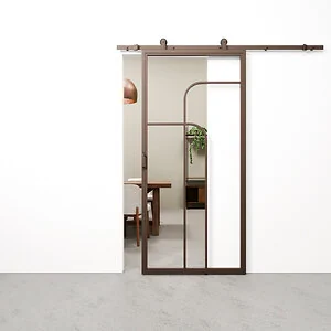 Schuifdeur staal en glas Double Arc brons