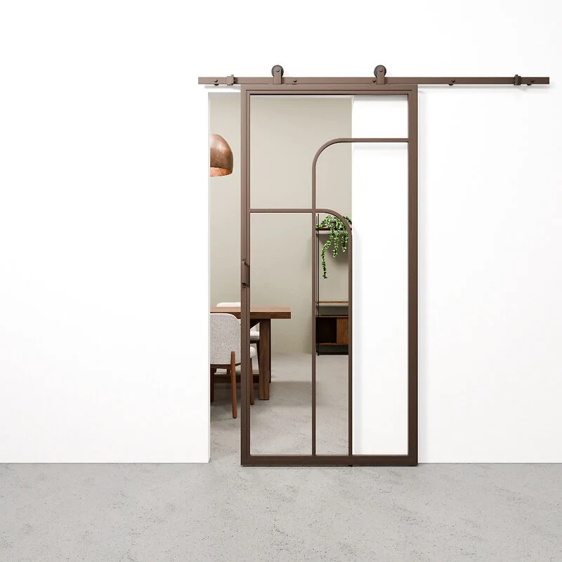 Schuifdeur staal en glas Double Arc brons