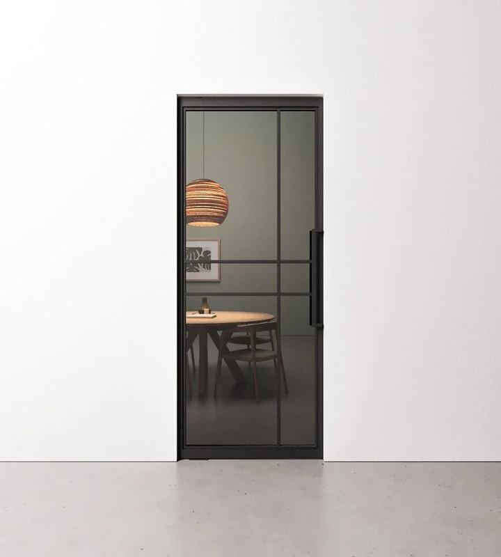 Taatsdeur 6 vaks modern met grijs gerookt glas in standaard maten