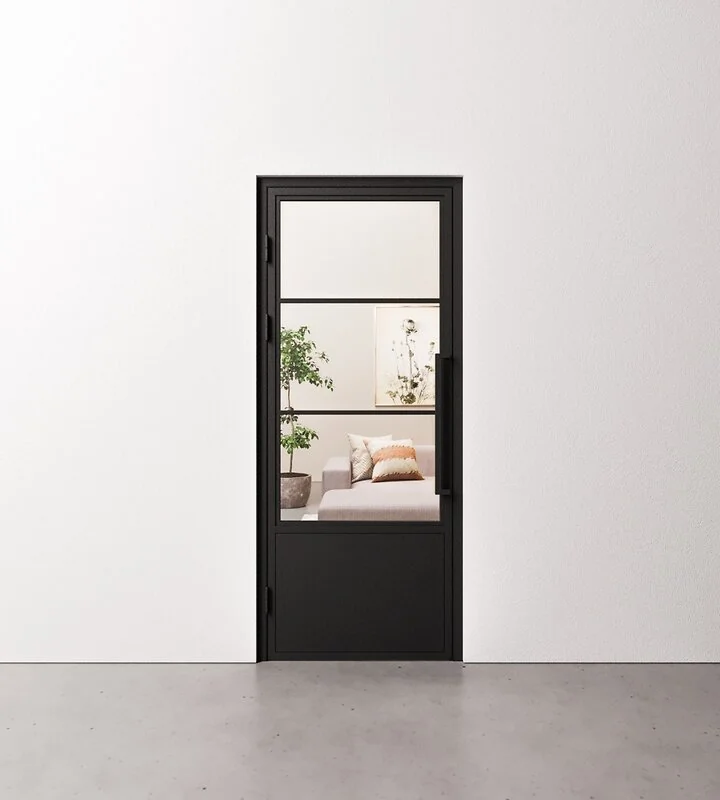 Binnendeur Staal en Glas 3 vaks met Kickplate Standaard Maten