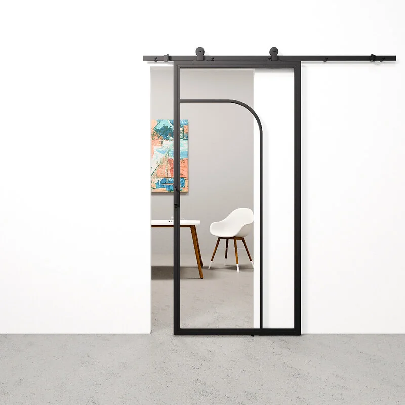 Schuifdeur staal en glas Arc zwart