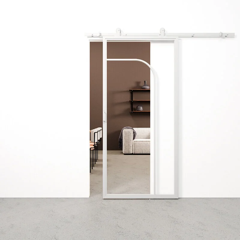 Schuifdeur staal en glas Arc wit