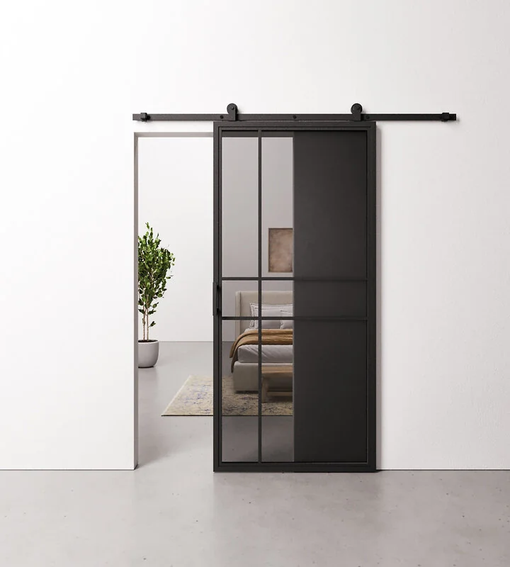 Outlet: Schuifdeur Staal en Glas 3 vaks modern 220 x 45 cm