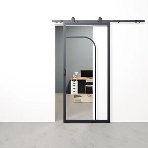 Schuifdeur staal en glas Arc grijsblauw