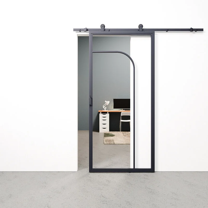 Schuifdeur staal en glas Arc grijsblauw