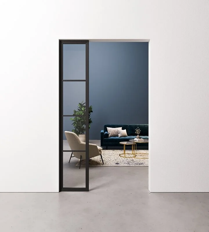 Outlet: Staal en glas paneel met grijs gerookt glas 2427 x 450mm