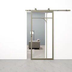 Schuifdeur staal en glas Classic Arc olijfgrijs