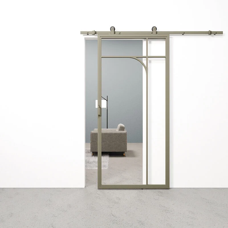 Schuifdeur staal en glas Classic Arc olijfgrijs
