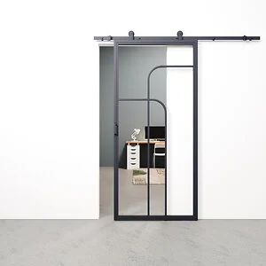 Schuifdeur staal en glas Double Arc grijsblauw