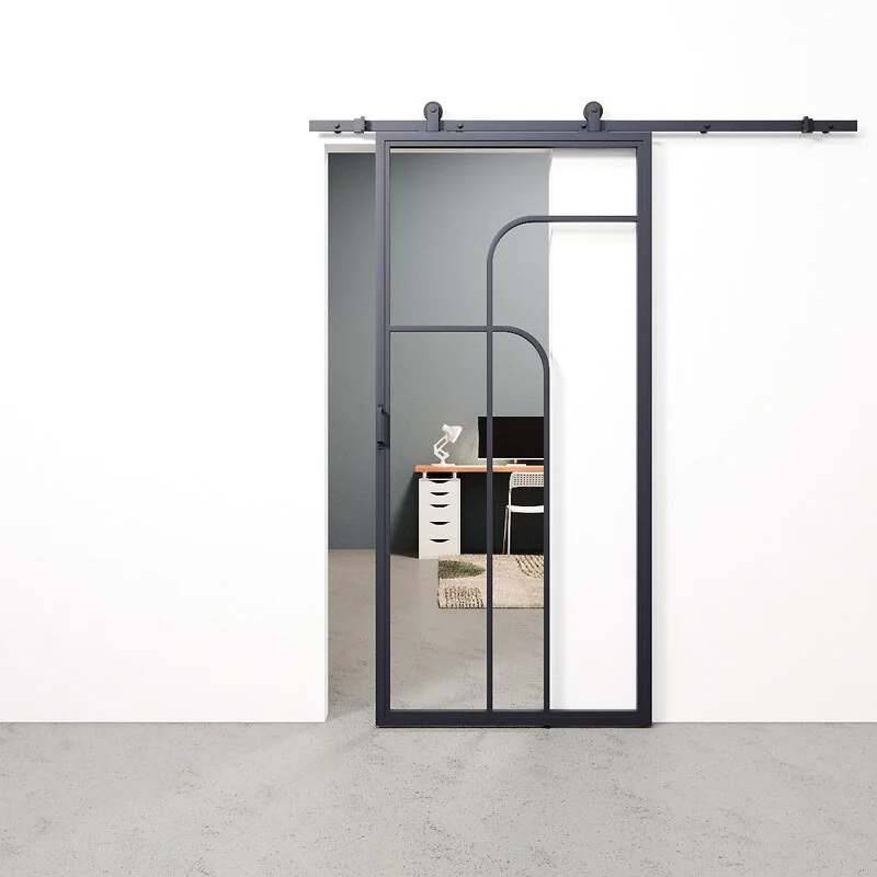 Schuifdeur staal en glas Double Arc grijsblauw